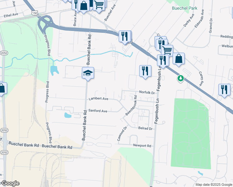 map of restaurants, bars, coffee shops, grocery stores, and more near 2005 Ayars Court in Louisville