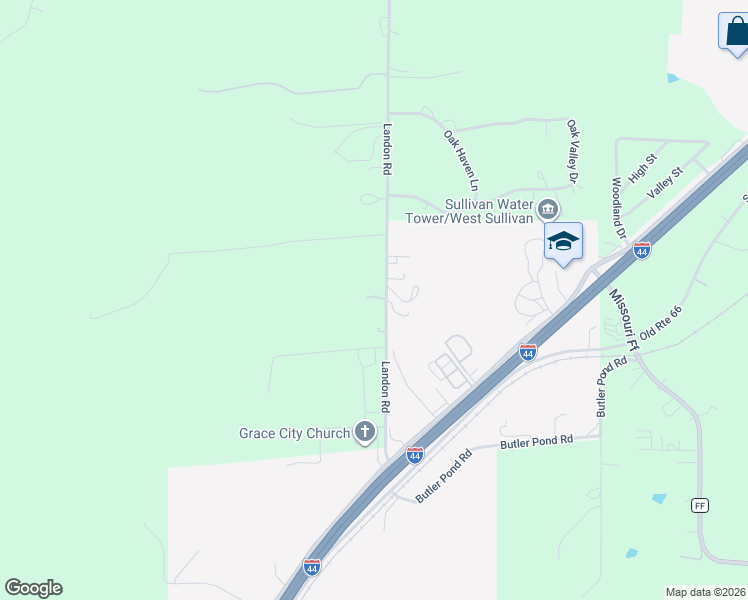 map of restaurants, bars, coffee shops, grocery stores, and more near 576 Landon Road in Bourbon