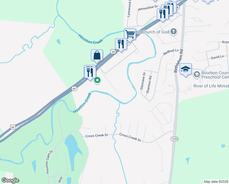 map of restaurants, bars, coffee shops, grocery stores, and more near 328 Houston Creek Drive in Paris
