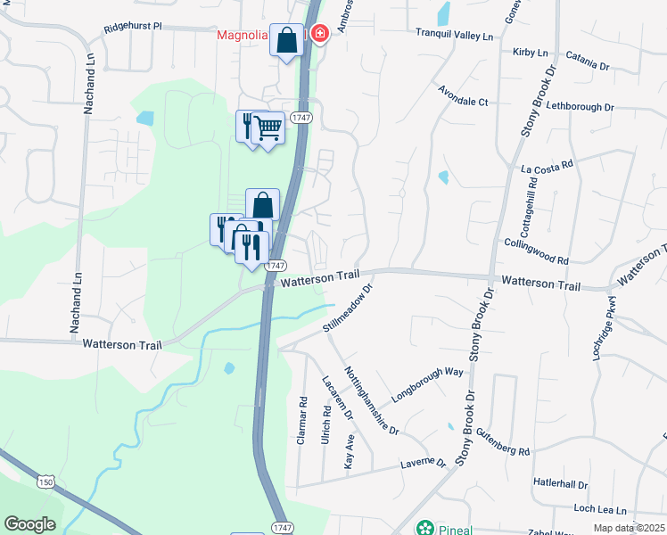 map of restaurants, bars, coffee shops, grocery stores, and more near 8300 Sunny Ridge Ct in Jeffersontown