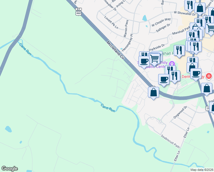 map of restaurants, bars, coffee shops, grocery stores, and more near 300 Mcclelland Circle in Georgetown