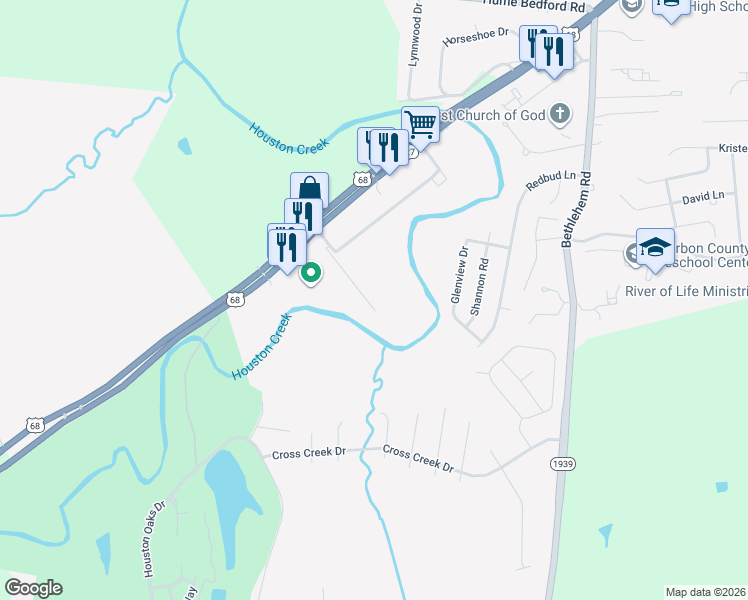map of restaurants, bars, coffee shops, grocery stores, and more near 328 Houston Creek Drive in Paris
