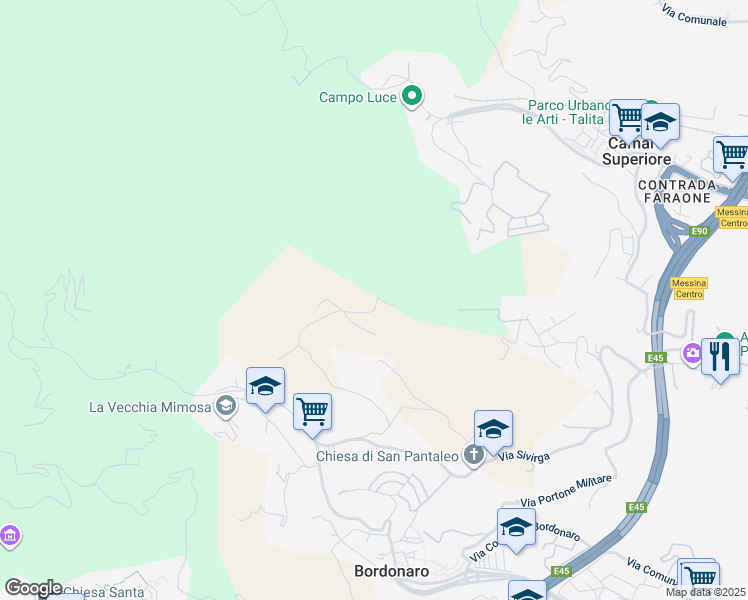 map of restaurants, bars, coffee shops, grocery stores, and more near in Metropolitan City of Messina