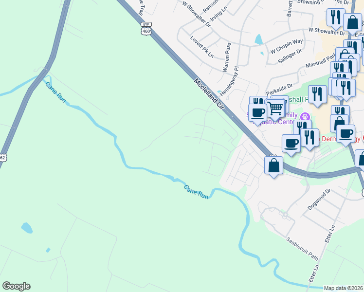 map of restaurants, bars, coffee shops, grocery stores, and more near 300 Mcclelland Circle in Georgetown
