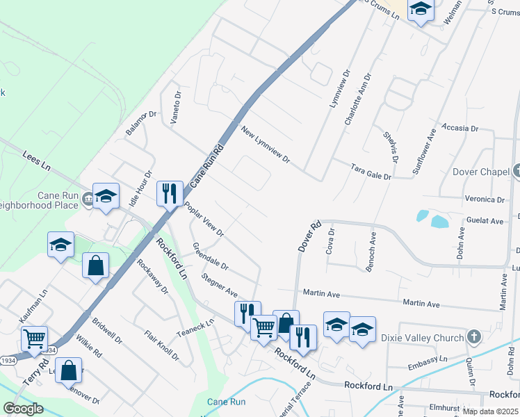 map of restaurants, bars, coffee shops, grocery stores, and more near 3119 Teakwood Circle in Louisville