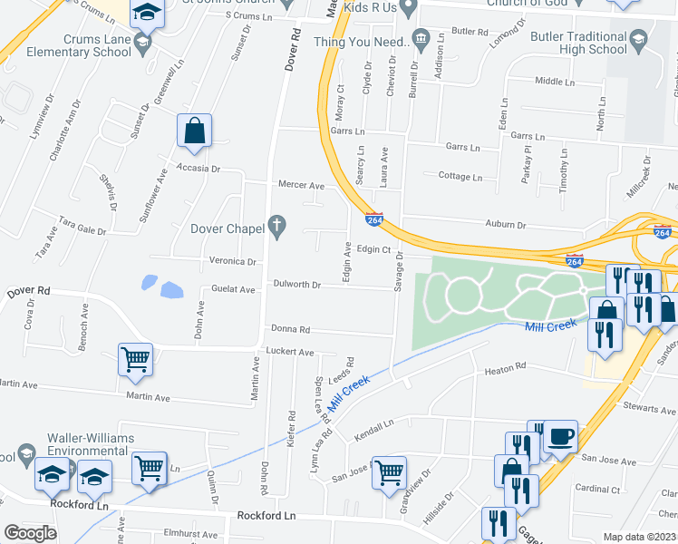 map of restaurants, bars, coffee shops, grocery stores, and more near 4318 Edgin Avenue in Louisville