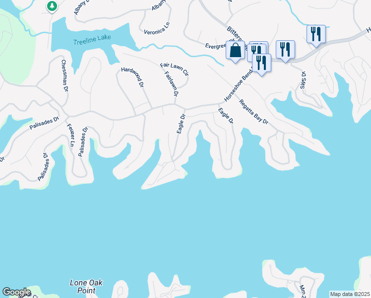 map of restaurants, bars, coffee shops, grocery stores, and more near 129-265 Eagle Dr in Village of Four Seasons