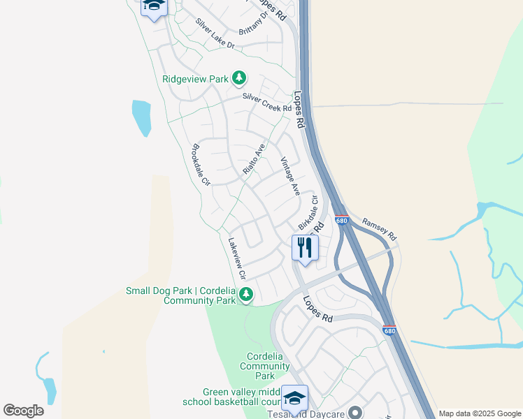 map of restaurants, bars, coffee shops, grocery stores, and more near 931 Oakbrook Drive in Fairfield