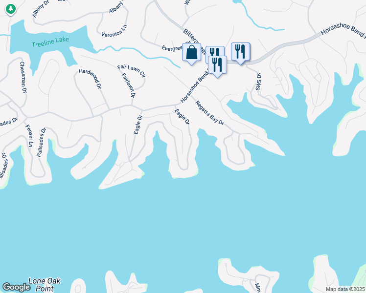 map of restaurants, bars, coffee shops, grocery stores, and more near 265 Eagle Dr in Village of Four Seasons