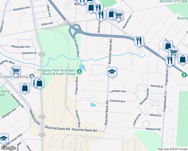 map of restaurants, bars, coffee shops, grocery stores, and more near 4036 Cypress Cove Drive in Louisville