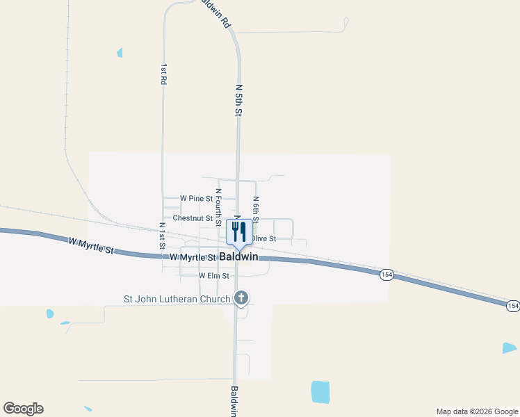map of restaurants, bars, coffee shops, grocery stores, and more near 306 North 6th Street in Baldwin