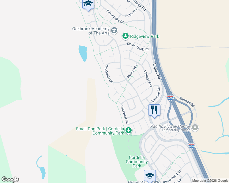 map of restaurants, bars, coffee shops, grocery stores, and more near 5100 Ramsgate Court in Fairfield