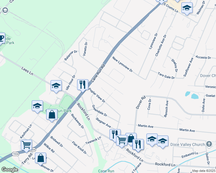 map of restaurants, bars, coffee shops, grocery stores, and more near 3235 Rosewedge Way in Louisville