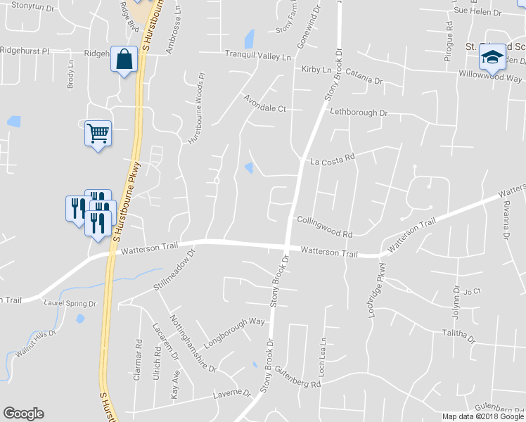 map of restaurants, bars, coffee shops, grocery stores, and more near 4204 Brook Farm Place in Louisville