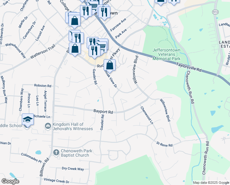 map of restaurants, bars, coffee shops, grocery stores, and more near 10511 Firview Court in Louisville