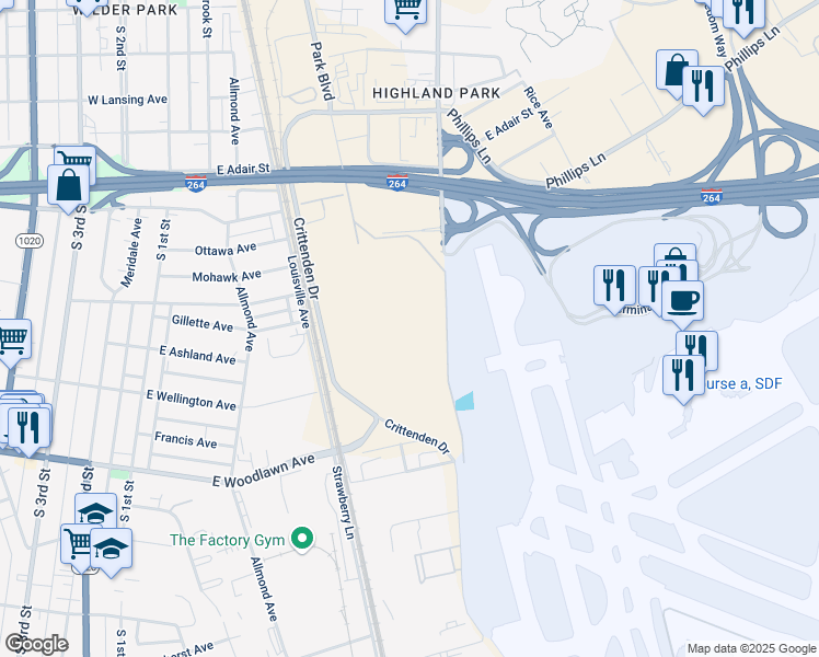 map of restaurants, bars, coffee shops, grocery stores, and more near 405 Wenona Avenue in Louisville