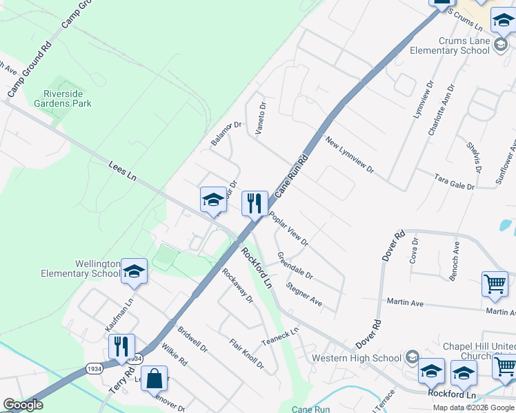 map of restaurants, bars, coffee shops, grocery stores, and more near 4750 Cane Run Road in Louisville