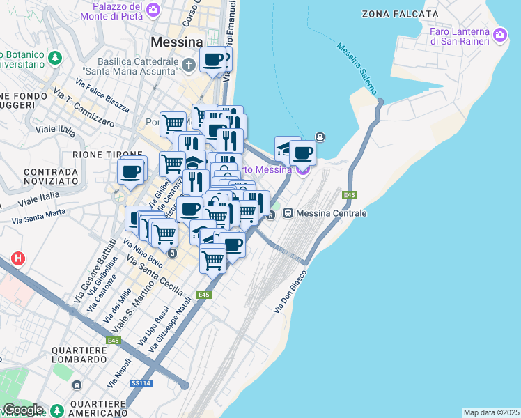 map of restaurants, bars, coffee shops, grocery stores, and more near 3 Via del Vespro in Messina