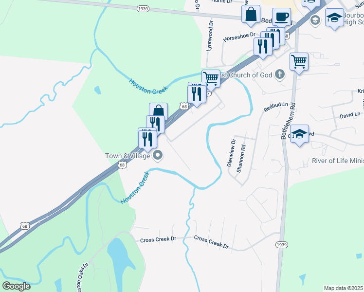 map of restaurants, bars, coffee shops, grocery stores, and more near 311 Houston Creek Drive in Paris