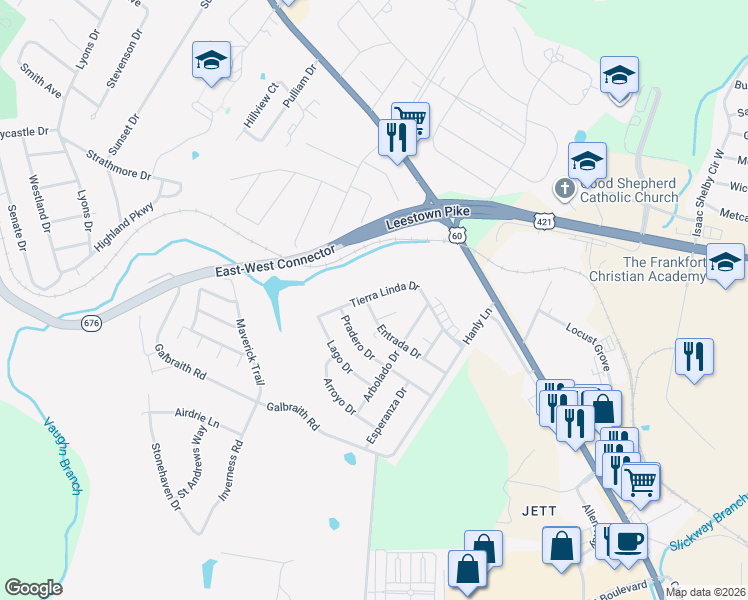 map of restaurants, bars, coffee shops, grocery stores, and more near 1011 Tierra Linda Drive in Frankfort