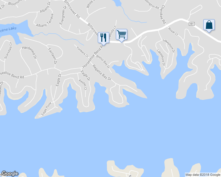 map of restaurants, bars, coffee shops, grocery stores, and more near 398 Regatta Bay Drive in Lake Ozark