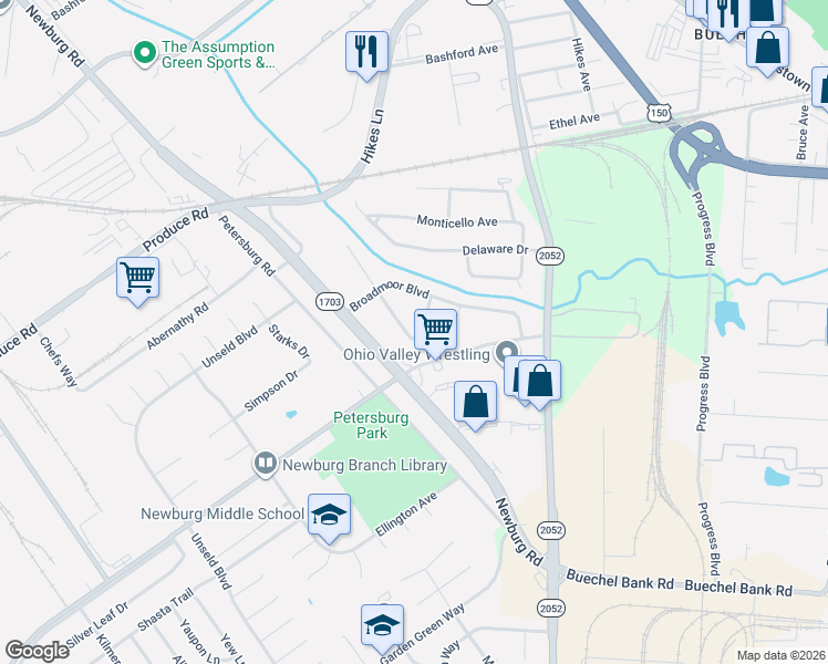 map of restaurants, bars, coffee shops, grocery stores, and more near 4210 Saint Francis Lane in Louisville