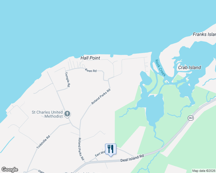 map of restaurants, bars, coffee shops, grocery stores, and more near 10985 Roland Parks Road in Deal Island Historic District
