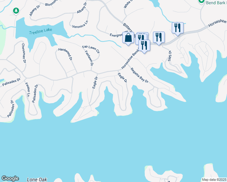 map of restaurants, bars, coffee shops, grocery stores, and more near 272 Eagle Drive in Lake Ozark