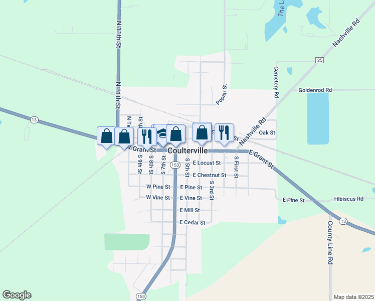 map of restaurants, bars, coffee shops, grocery stores, and more near in Coulterville
