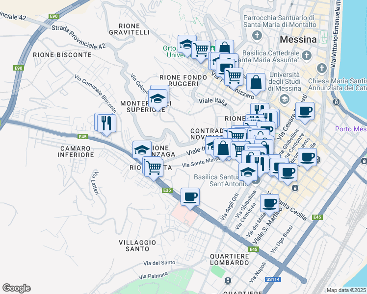 map of restaurants, bars, coffee shops, grocery stores, and more near 3 Via Gelone in Messina