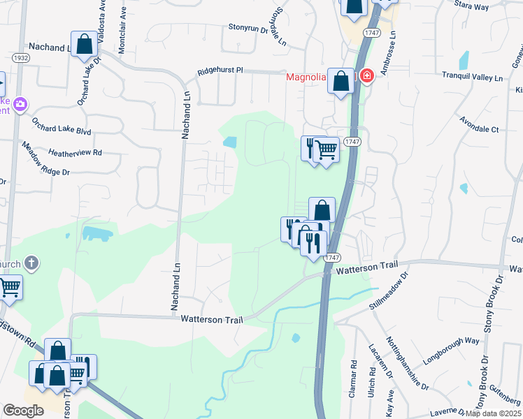 map of restaurants, bars, coffee shops, grocery stores, and more near 8127 Watterson Trail in Jeffersontown