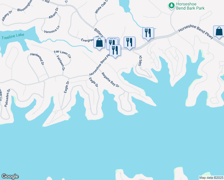map of restaurants, bars, coffee shops, grocery stores, and more near 684-1350 Regatta Bay Drive in Village of Four Seasons