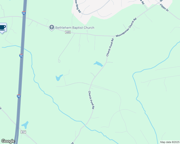 map of restaurants, bars, coffee shops, grocery stores, and more near 8306 Church Pond Road in Fredericksburg