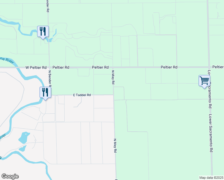map of restaurants, bars, coffee shops, grocery stores, and more near 22271 North May Road in Acampo