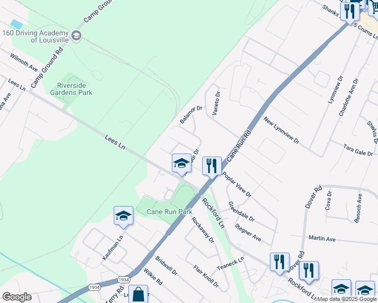 map of restaurants, bars, coffee shops, grocery stores, and more near 4630 Idle Hour Drive in Louisville