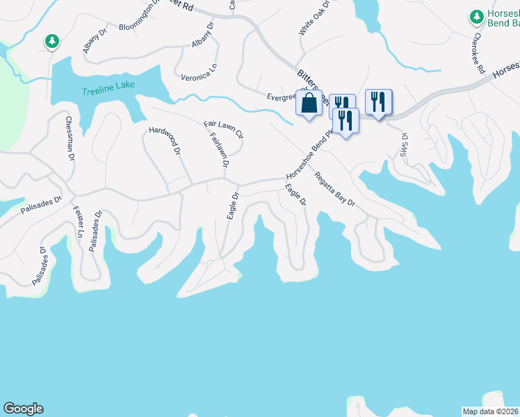 map of restaurants, bars, coffee shops, grocery stores, and more near 312 Eagle Drive in Village of Four Seasons