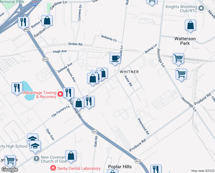 map of restaurants, bars, coffee shops, grocery stores, and more near 3900 Bishop Lane in Louisville