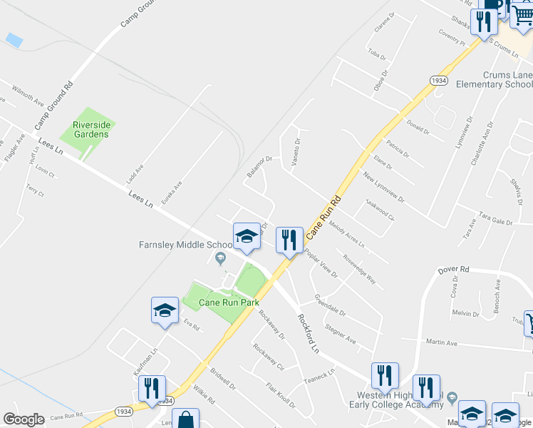 map of restaurants, bars, coffee shops, grocery stores, and more near 4630 Idle Hour Drive in Louisville
