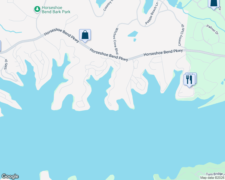 map of restaurants, bars, coffee shops, grocery stores, and more near 268 Tree Top Drive in Village of Four Seasons