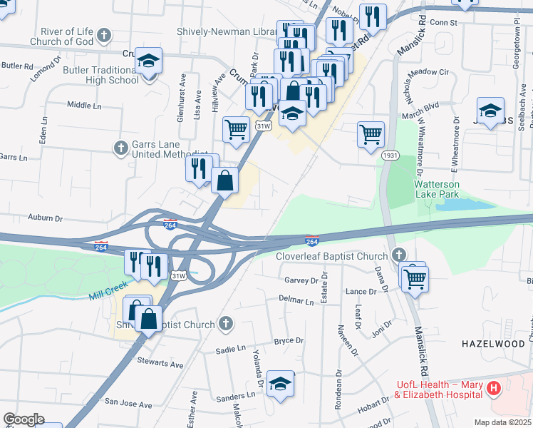map of restaurants, bars, coffee shops, grocery stores, and more near 1708 Herbert Avenue in Louisville