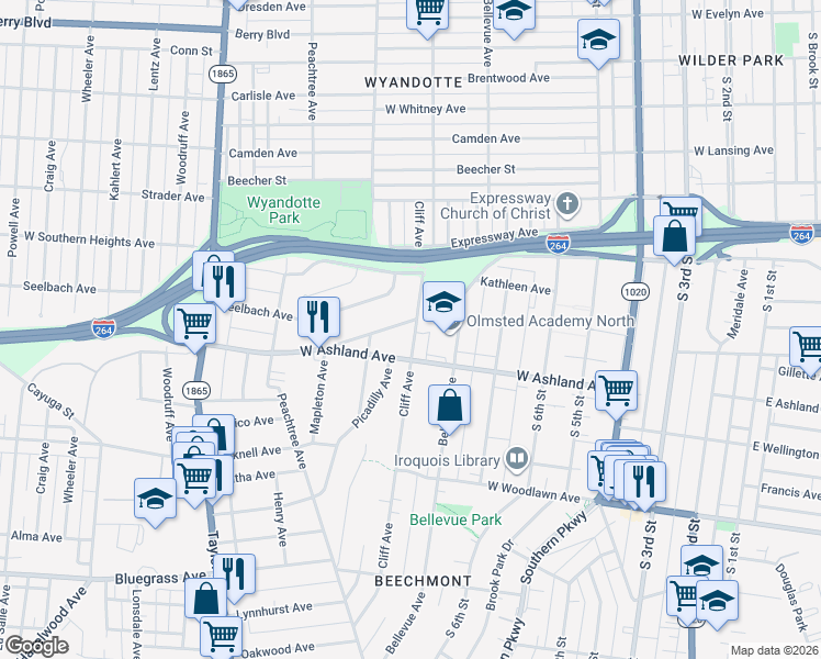 map of restaurants, bars, coffee shops, grocery stores, and more near 904 Livingston Avenue in Louisville