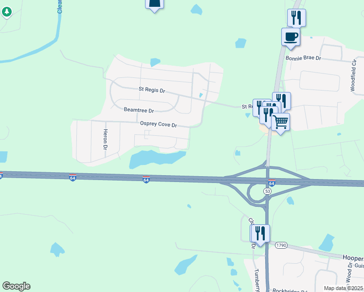 map of restaurants, bars, coffee shops, grocery stores, and more near 207 Sparrow Hawk Drive in Shelbyville
