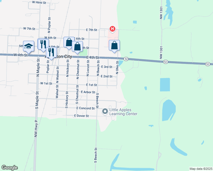 map of restaurants, bars, coffee shops, grocery stores, and more near 498 1st Street in Appleton City