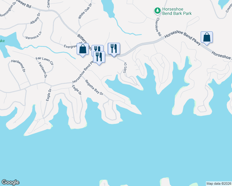 map of restaurants, bars, coffee shops, grocery stores, and more near 1633 Regatta Bay Drive in Village of Four Seasons