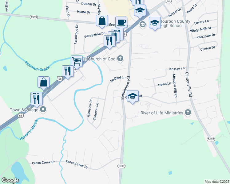 map of restaurants, bars, coffee shops, grocery stores, and more near 205 Windham Hill Drive in Paris
