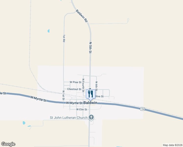 map of restaurants, bars, coffee shops, grocery stores, and more near 504 North 5th Street in Baldwin