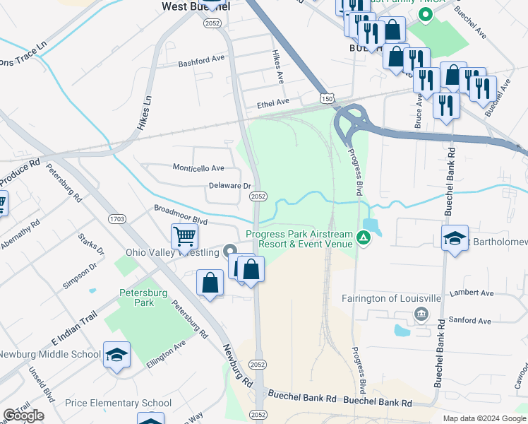 map of restaurants, bars, coffee shops, grocery stores, and more near 4301-4399 Shepherdsville Rd in Louisville