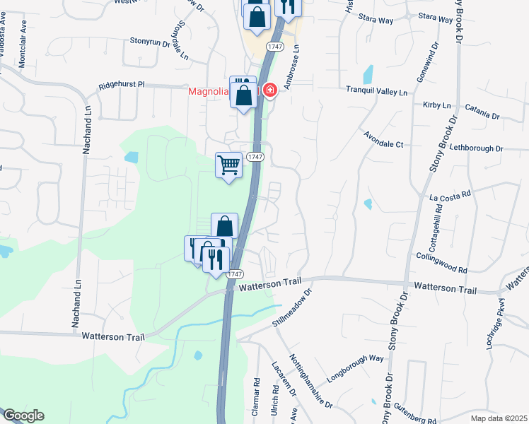 map of restaurants, bars, coffee shops, grocery stores, and more near 4202 Stony Ridge Road in Louisville