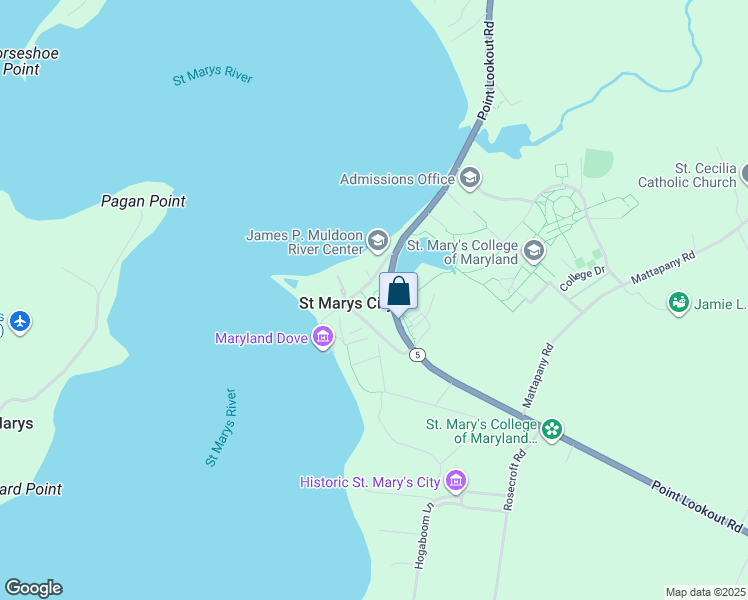 map of restaurants, bars, coffee shops, grocery stores, and more near 47407 Old State House Road in Saint Marys City