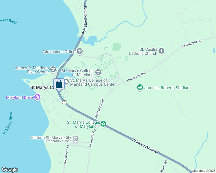 map of restaurants, bars, coffee shops, grocery stores, and more near East Fishers Road in Saint Marys City